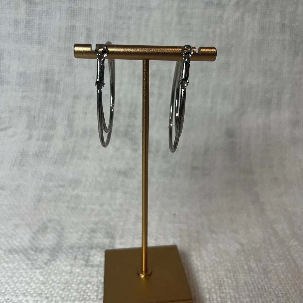 Large Silver Double Hoop Earrings Preppy Streetwear Casual